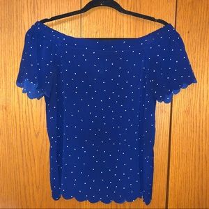ELLE XS navy polka-dot off the shoulder blouse